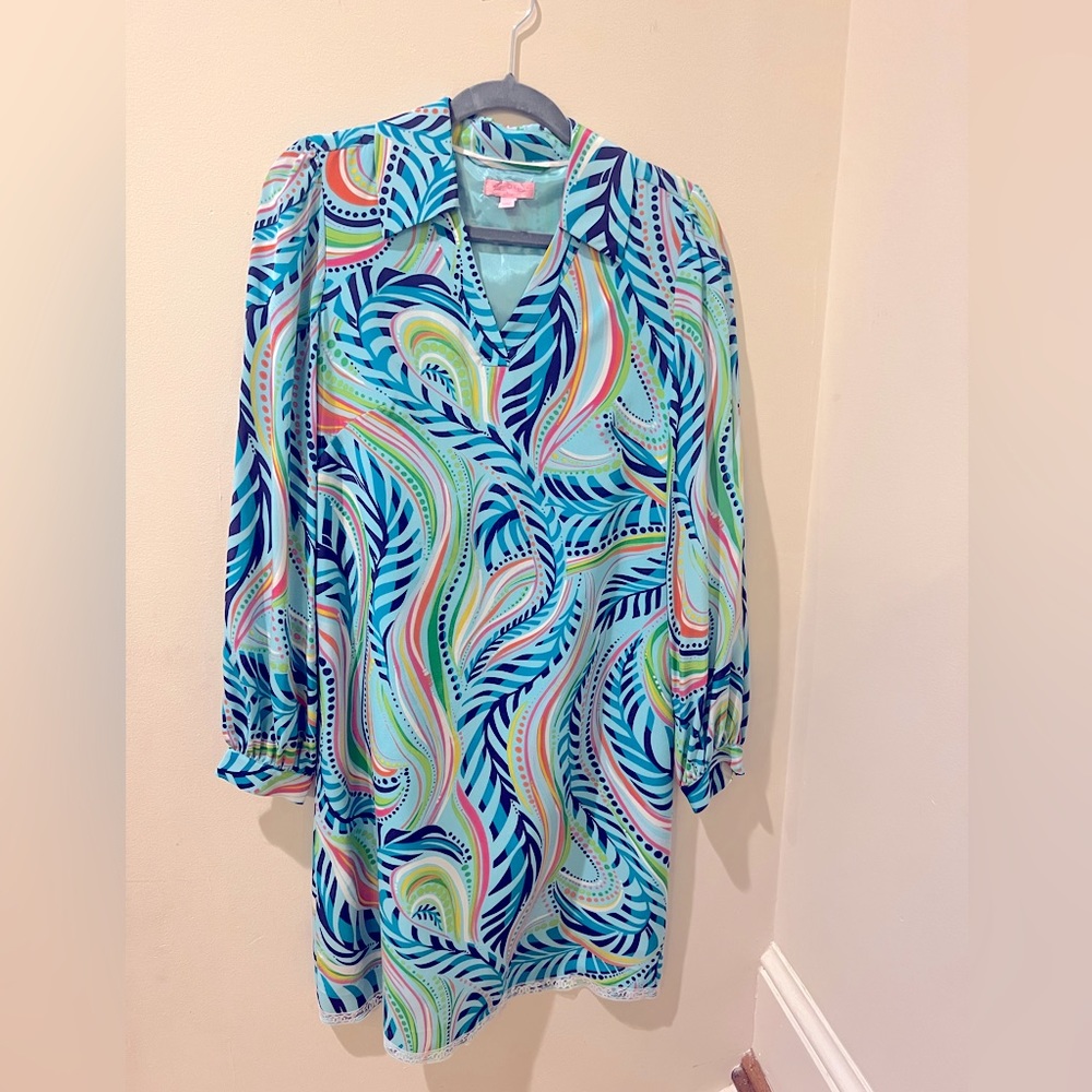 Lilly Pulitzer silk, long sleeve spring dress, size 4